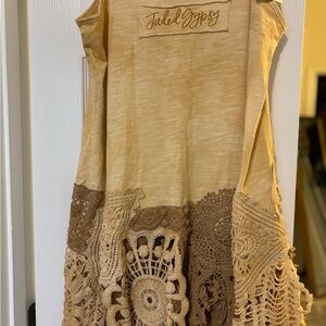 Jaded Gypsy Beige and Brown Crochet Tunic top